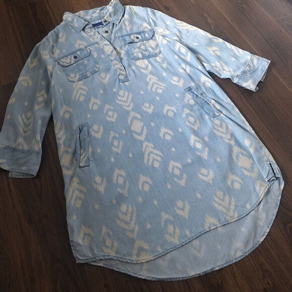 💙 Simply Styled Aztec Print Soft Denim Look Shirt Dress 100% Tencel Size L - Picture 4 of 9